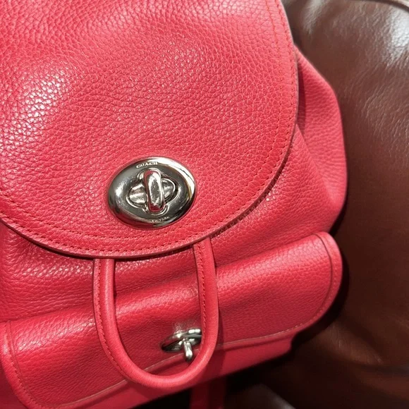 🔥🔥🔥Coach Mini Turnlock Rucksack Red Leather Backpack Backpacks
